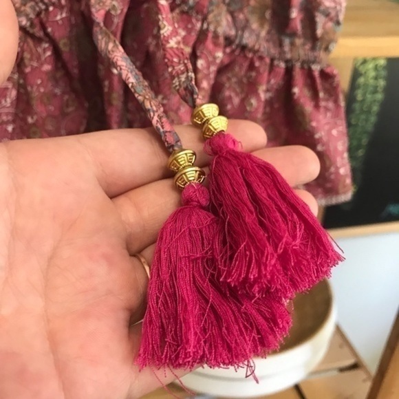 Raga Anthropologie Pink Floral Print Boho Tassel Tank Top - Picture 8 of 16